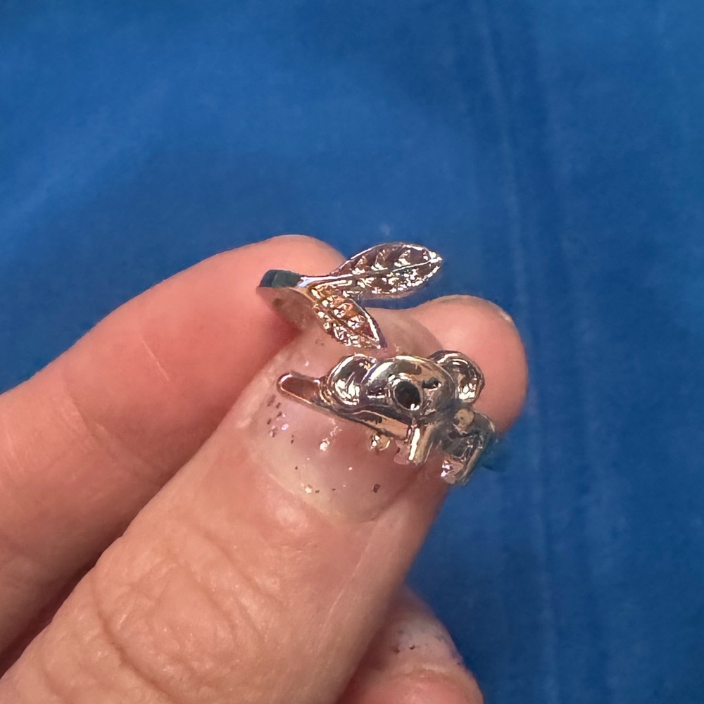 Silver Leaf and koala bear Ring